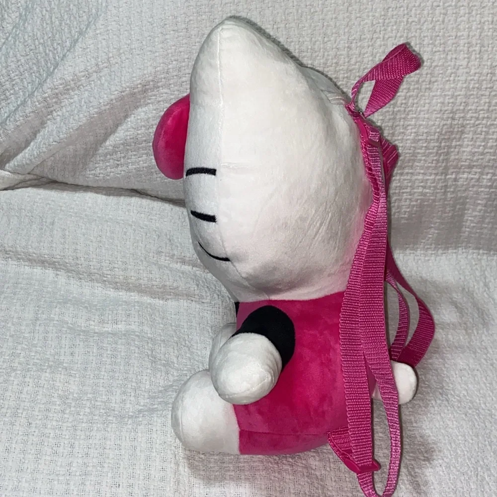 Nwot Hello Kitty Soft Plush Backpack Web Straps Pink White Zip Pocket - Picture 6 of 12